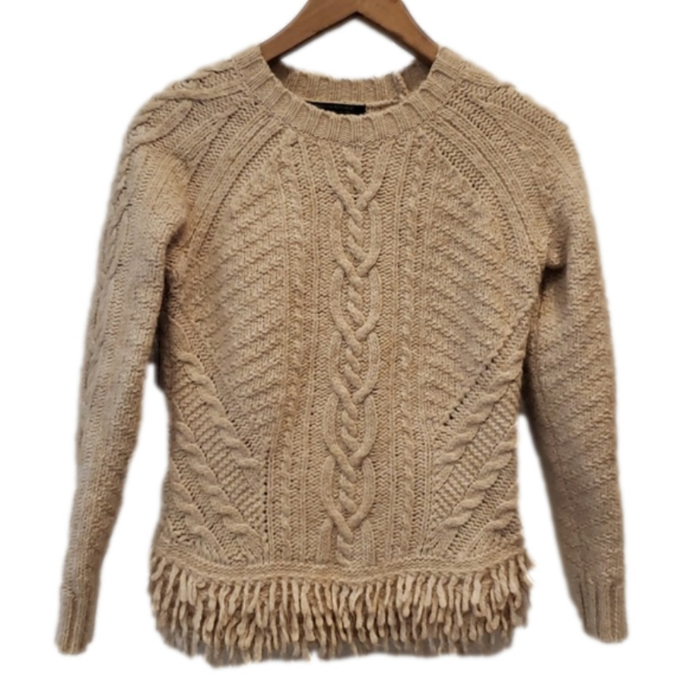 Banana Republic Chunky Knit Sweater Wool/Alpaca Blend Fringe Bottom Beige